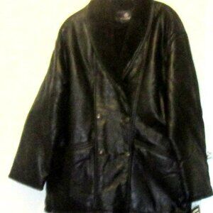 V Faux Leather Black Jacket, Black Shearling Lined, Made in Italy,  NWT XL J119